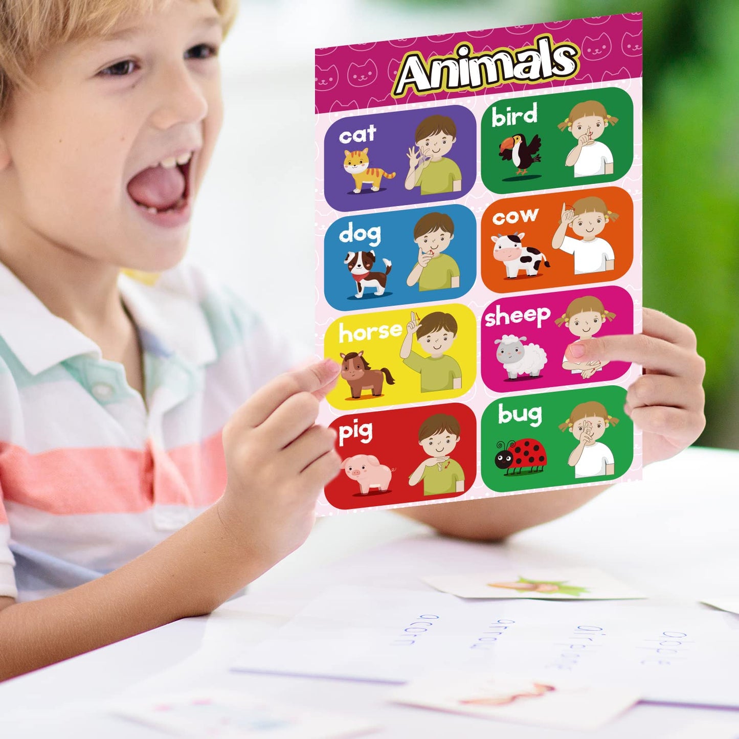 Sign Language Poster ASL Poster for Classroom 12 Pieces ASL Posters Sign Language Flash Cards for Toddlers Kids Students Classroom Decoration