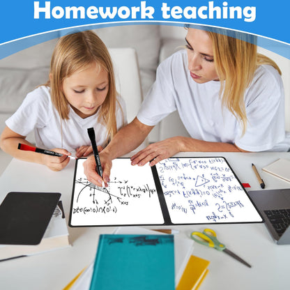 iNenya Double-Sided White Board 12x9 inch - Ultra-Thin 0.3" Portable Dry Erase Board with 3 Markers & Anti-Ghosting Surface | Magnetic-Ready | Foldable for Office, School, Travel, Homeschool (Black)