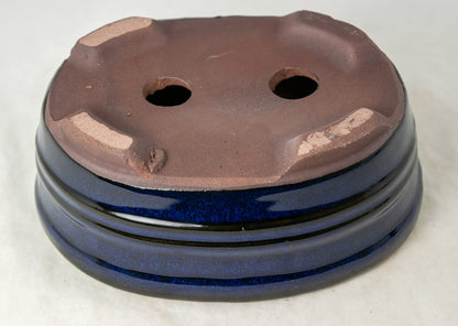 Calibonsai Oval Shohin Bonsai Pot, Cactus & Succulent Planter + Mesh 6"x 4.5"x 2.5" - Blue Stain Glazed