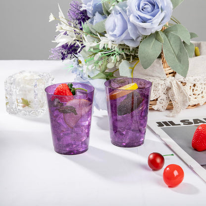 DaYammi 100 Pack 10 oz Purple Plastic Cups- Disposable Cups Tumblers, Elegant Purple Glitter Party Drinking Cup Perfect for Wedding Purple cups Perfect for Party Wedding Bridal Shower