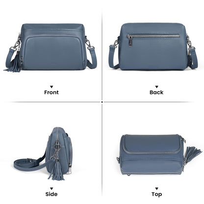 befen Soft Real Leather Small Crossbody Purses for Women, Ladies Anti-Theft Shoulder Bag Handbag Purse with Adjustable Strap & Built in RFID Wallet Light Blue