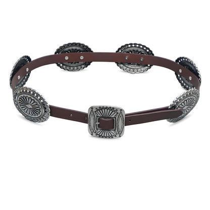 Alavuss Womens Western Concho Belts Cowgirl Cowboy Faux Leather Belt Rodeo Country Concert Nashville Outfits Brown 39"