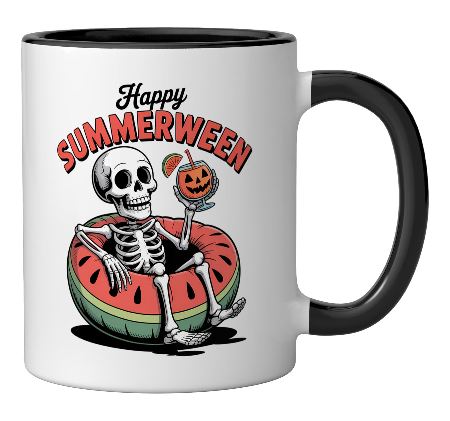 Spooky Summer Halloween Themed Happy Summerween Ceramic Mug, Black/White