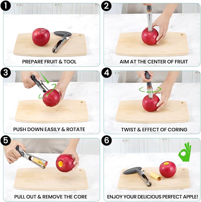SCHVUBENR Premium Apple Corer Tool - Easy to Use and Clean - Sturdy Apple Remover with Sharp Serrated Tips - Stainless Steel Corers for Apple and Pear - Core Fruits with Ease(Silver)