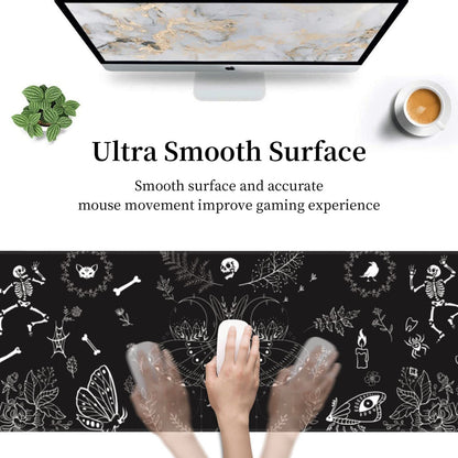 Moth Gaming Mouse Pad XL Halloween Elements Large Extended Non Slip Rubber Base Desk Mat Stitched Edge Keyboard Mat 31.5x11.8 Inch