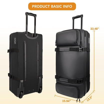 LARIPOP 33 Inch 100L Extra Large Rolling Duffle Bag with Wheels, Wet Pocket & Shoe Compartment, Heavy Duty Water Resistant Wheeled Duffel for Moving Travel Camping