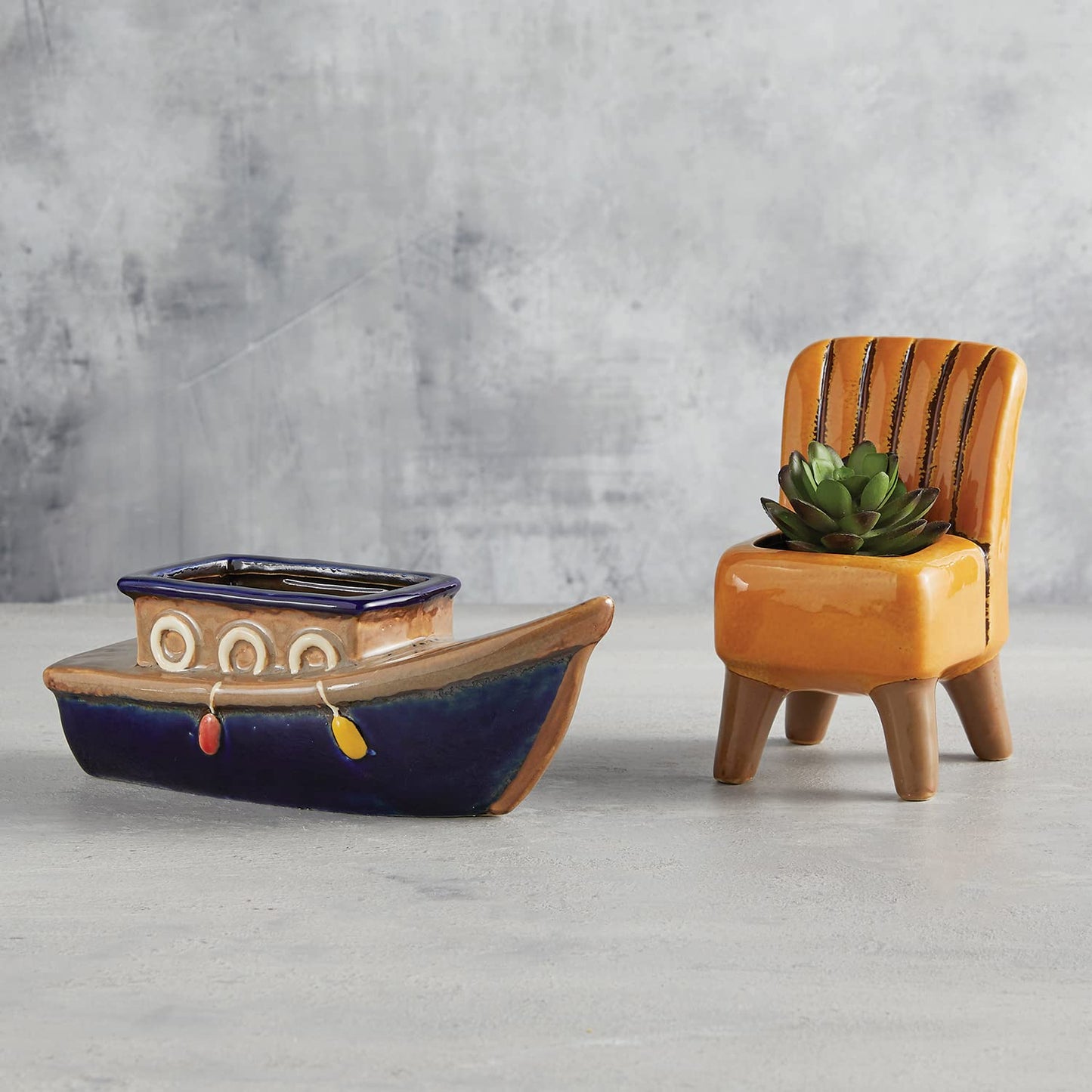 47th & Main Unique Footed Shaped Ceramic Planter for Flowers Succulents Small Plants and More, 6" Tall, Yellow Chair