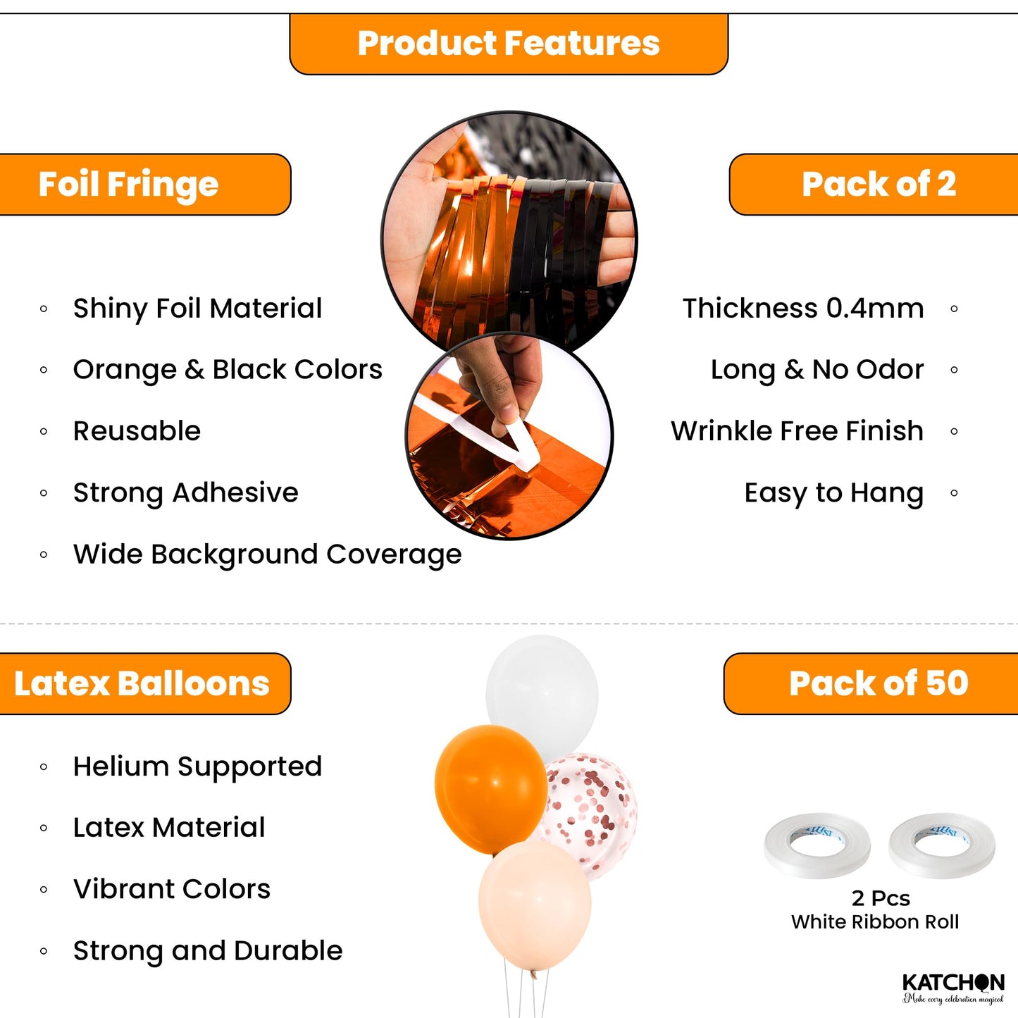 KatchOn, Halloween Decoration Bundle – 71 Pack Hanging Halloween Set with Banner, Garlands, Ghost Swirls, Pumpkins And Orange And Black Decoration Set with Fringe Backdrop And Balloon Arch Kit