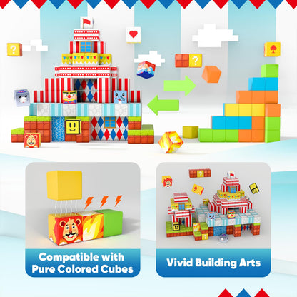 BRISTLIX 200PCS Magnetic Building Blocks with Storage Bag, 0.8in Joyful Circus STEM Magnet Cubes, Creative Construction Magnetic Blocks, Ideal Gift for Boys & Girls Age 3-12 Magnetic Cubes