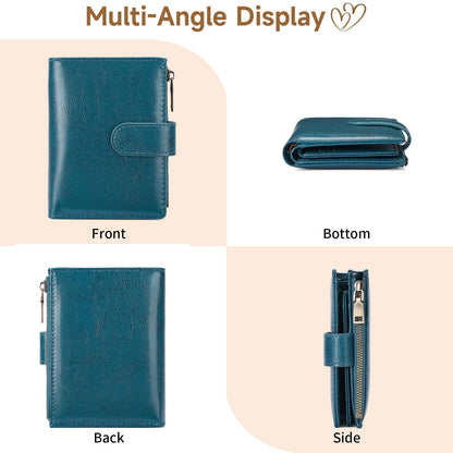 GAEKEAO Small Wallet Women Vegan Leather RFID Blocking Bifold Ladies Compact Card Holder with Zipper Pocket & ID Window