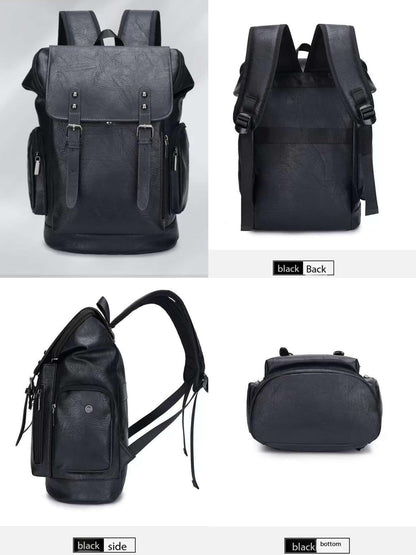 CYLYWJD Men's PU leather backpack, Vintage Flap Cover Daypack for Work Travel College, 15 Inch Laptop Rucksack (black3,Backpack)