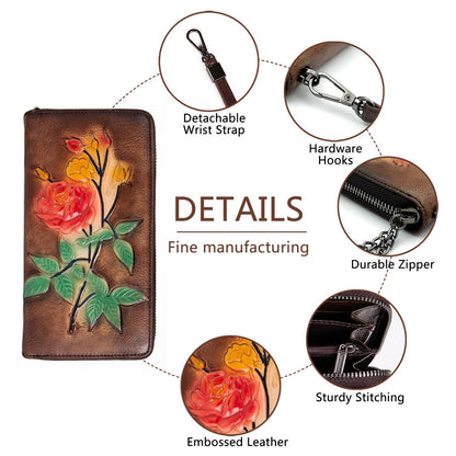 SHARPAD Wallet Genuine Leather for Women - with RFID Blocking Card checkbook ID Slot Large Capacity Vintage style (gardenia coffee)