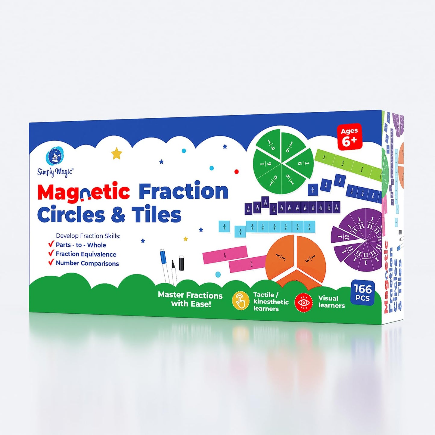 178 PCS Magnetic Fraction Circles & Fraction Tiles - Magnetic Fraction Strips & Bars Fraction Magnets Set Kit, Fraction Manipulatives Class Set, Fractions for Kids, Math Manipulatives - Simply Magic