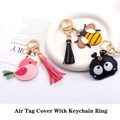 YOU WIZV Airtag Keychain Cute Bag Charms 2pc,Pink Leather Bird Purse Charms with Tassel Keychains, Couple Funny Car Key Chain Accessories