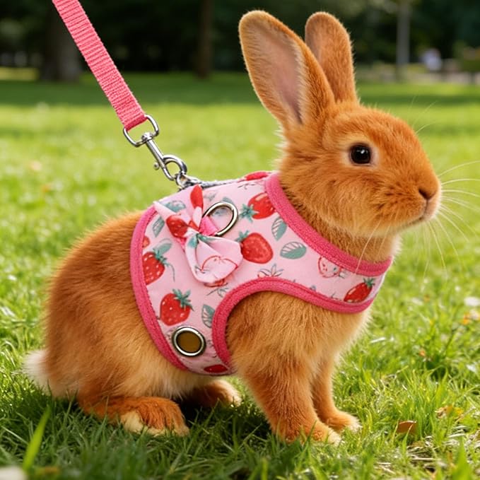 Small Pet Harness and Leash, Escape Proof Rabbit Vest with Soft Edges Dual Safety Buckles for Bunny Guinea Pig Ferret Chinchilla (M)