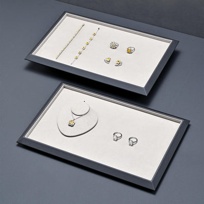 Oirlv Gray Leather Jewelry Display Tray with Microfiber Lining, Premium Square Corner Organizer