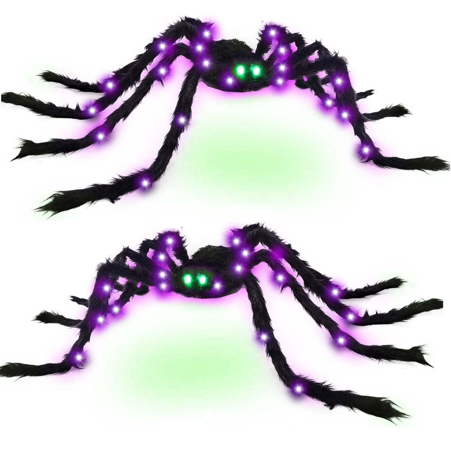 VOMAOK Halloween Spider Decorations 4ft Light Up Giant Spider(2 Pack) with Green Lighted Eyes for Indoor Outdoor Halloween Decorations Yard Party House Décor