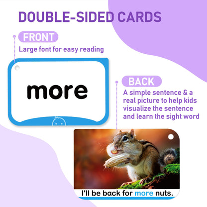 BenBen Sight Words Flash Cards, 350 Dolch & Fry High Frequency Site Words and Sentences for Pre-K, Kindergarten, 1st 2nd 3rd Grade, Educational Learning Cards Homeschool Supplies for Ages 3-9