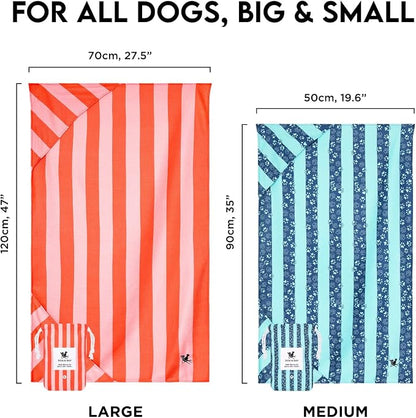 Dock & Bay Pet Towel - Super Absorbent & Quick Drying Dog Towels with Bag - 100% Recycled - Pups with Pride, Large (120x70cm, 47x27)