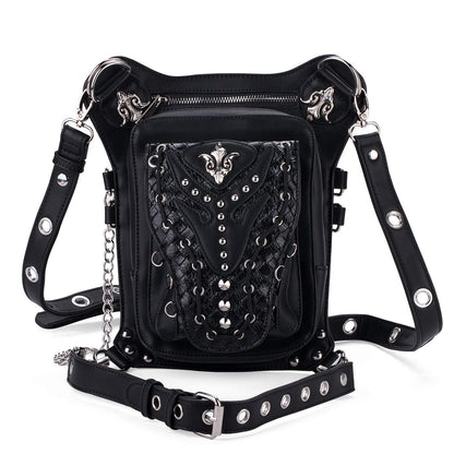 Chikencall Gothic Steampunk Waist Bag Drop Leg Arm Pack Waist Shoulder Fanny Pack Purse Pouch Black