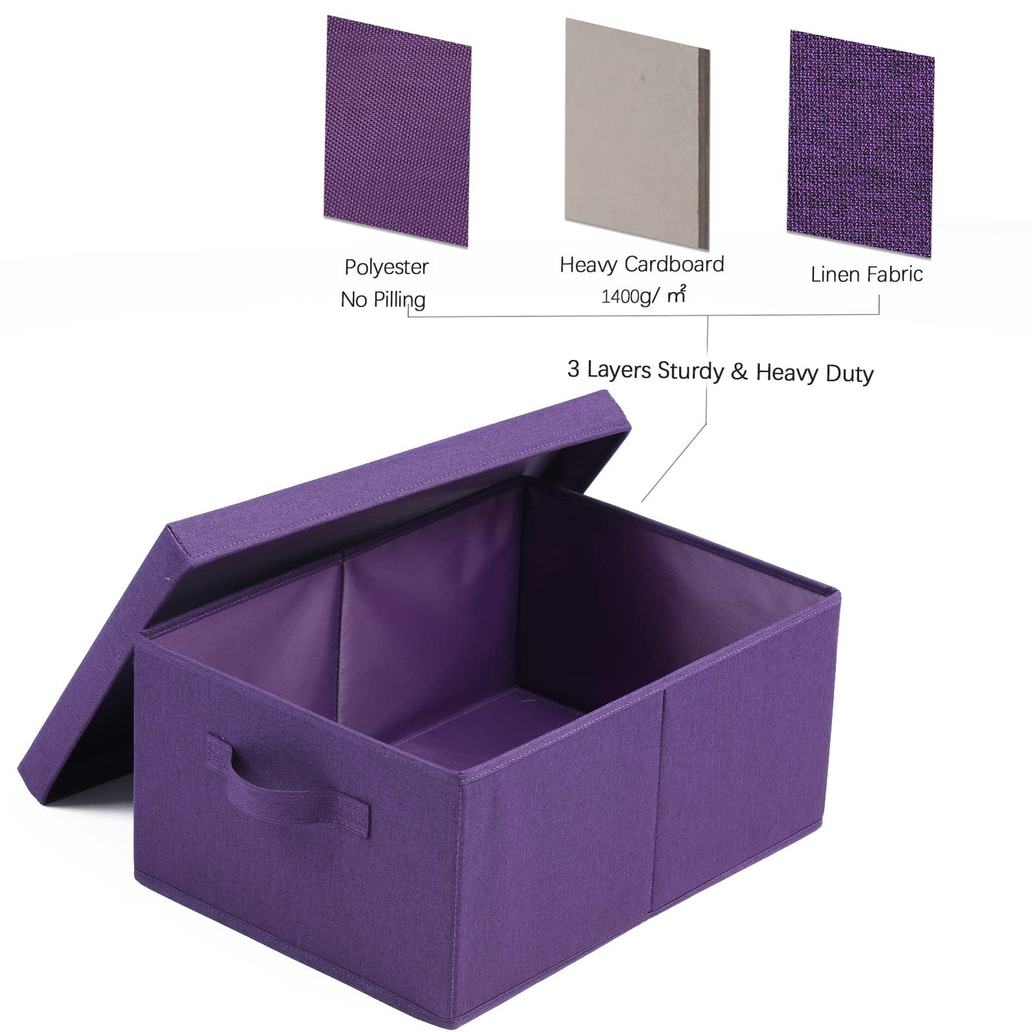 HOONEX Storage Bins with Lids for Organizing, Pack of 2, Storage Boxes with 2 Carry Handles and Sturdy Heavy Cardboard, 16.5" L x 11.8" W x 7.5" H for Shoes, Books, Clothes, Nursery, Dark Purple