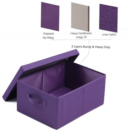 HOONEX Storage Bins with Lids for Organizing, Pack of 2, Storage Boxes with 2 Carry Handles and Sturdy Heavy Cardboard, 16.5" L x 11.8" W x 7.5" H for Shoes, Books, Clothes, Nursery, Dark Purple