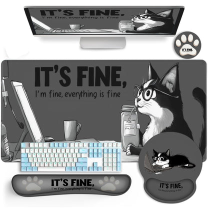 AQQA Funny Keyboard Mouse Pad Set,XXL Mouse Mat+Keyboard Wrist Rest Support, Cat Ergonomic Mouse Pad with Wrist Rest, 4 Pcs Cute Office Desk Accessories,35.4×15.7 in