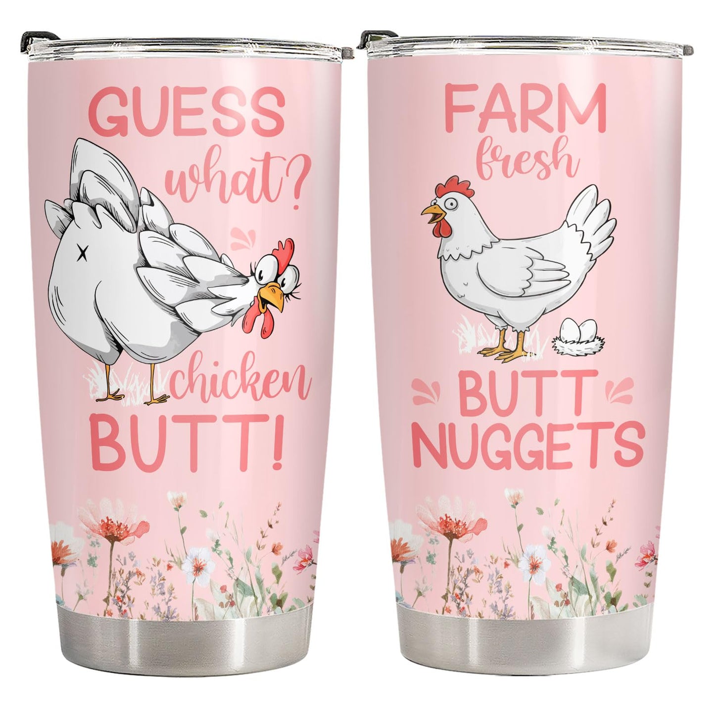 34HD Funny Chicken Tumbler 20oz with Lid, Guess What Butt Insulated Stainless Steel Coffee Travel Mug, Cute Nuggets Farmhouse Hen Gifts for Women, Rooster Lovers