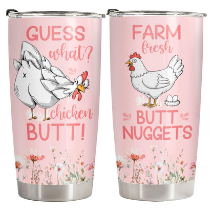 34HD Funny Chicken Tumbler 20oz with Lid, Guess What Butt Insulated Stainless Steel Coffee Travel Mug, Cute Nuggets Farmhouse Hen Gifts for Women, Rooster Lovers