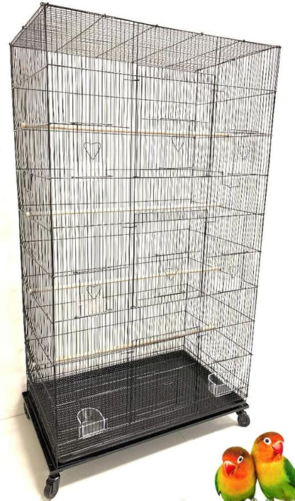 55" X-Large 3/8-Inch Tight Bar Spacing Multiple Flight Bird for Small Size Aviary Budgie Canary Finch Breeding Cage with Removable Rolling Stand