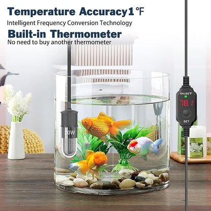 YOFOTHS Adjustable Mini Aquarium Heater 0.5/1/2/3 Gallon Submersible Small Fish Tank Heater 10W/20W/30W Digital Display Thermostat External Temperature Controller(20W)