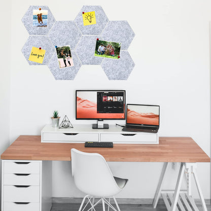 HULAVO 8Pcs Hexagon Felt Cork Board Tiles, Self Adhesive DIY Bulletin Board Pin Board for Office School Home Wall Decor Memos Photos Display (Light Grey)