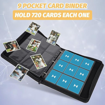 GERMUN 3 Ring 9 Pocket Zipper Card Binder, 720 Double Sided Standard PU Trading Card Album Folder for TCG & Sports Cards, Not Fit Top Loaders (Dark Green)
