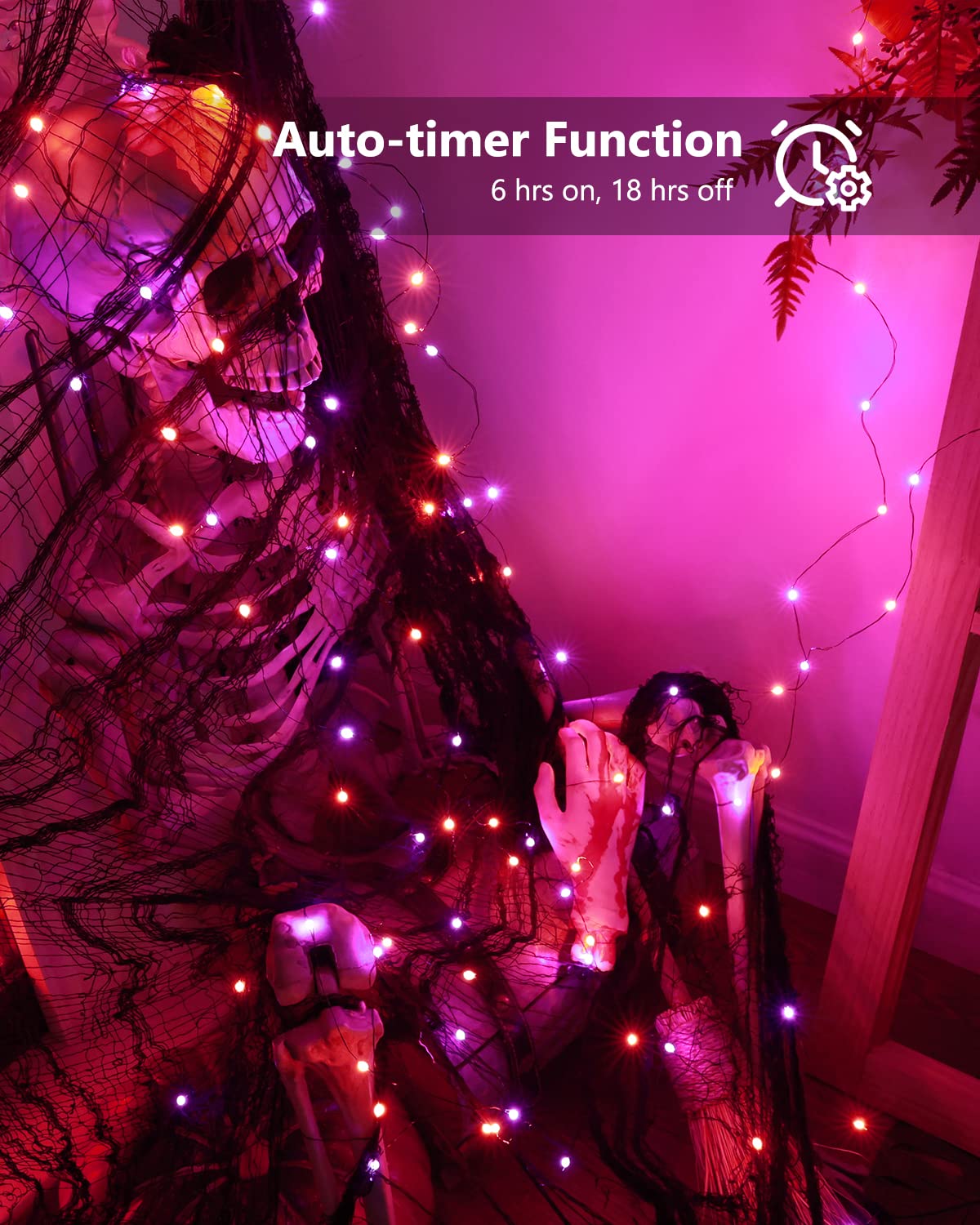 ODEETRONIC Orange Purple Halloween Lights, 2 Pack 16.4ft 50 LED Orange Fairy Lights String, 8 Modes Battery Operated Purple Twinkle Tree Lights with Remote Timer for Party Home Indoor Outside Decor