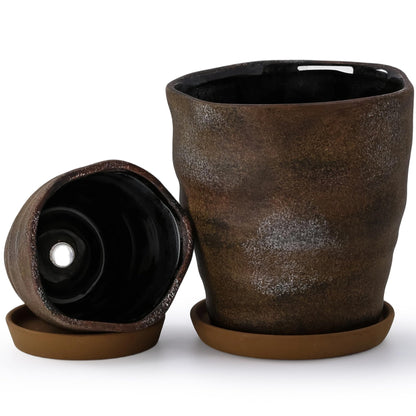 Pkeo Bbun 4+6 Inch Ceramic Planter Set of 2 with Drainage Hole and Saucer for Plants, Indoor-Outdoor Large Irregular Succulent Orchid Flower Pot- Cement Paint, Inner-pots not Larger Than 5 Inch