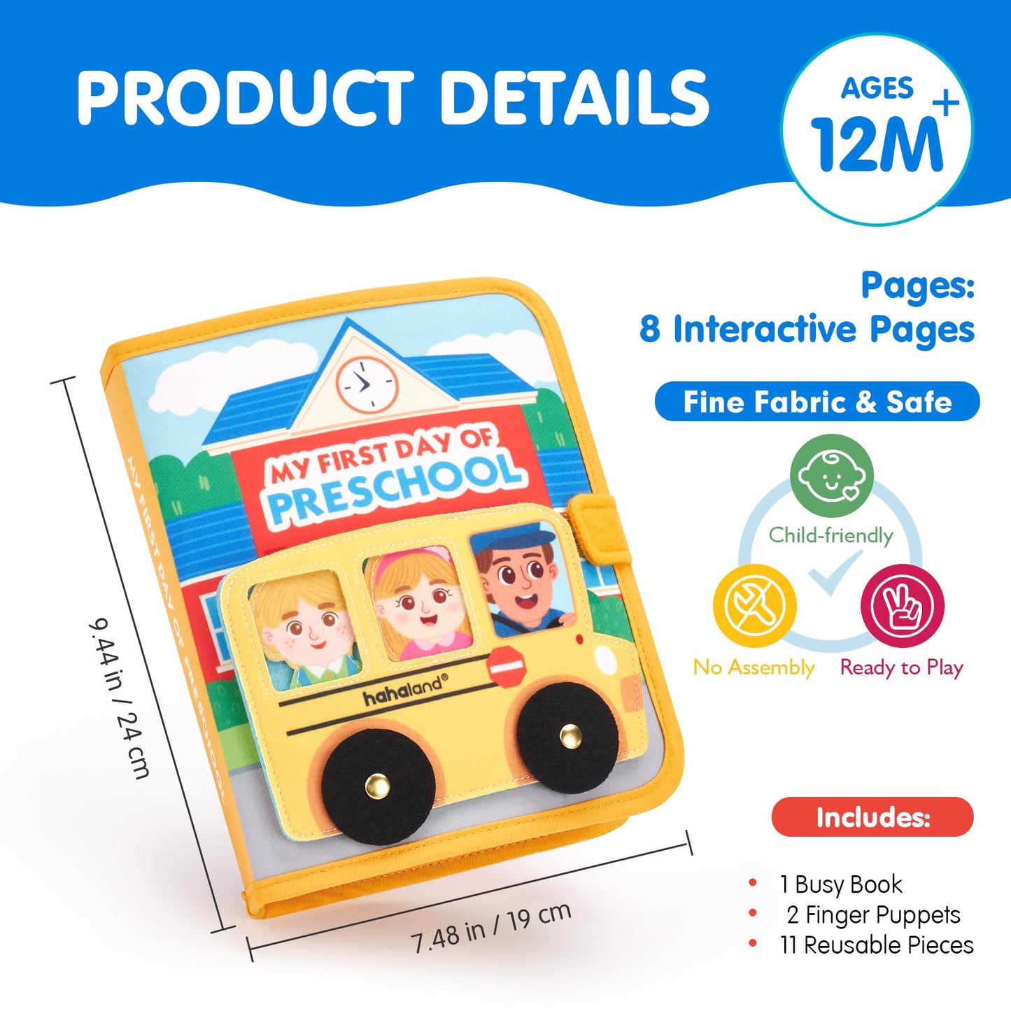 hahaland Busy Book Preschool Learning Activities - First Day of School Gifts Activity Books for Toddlers 1-4, Montessori Toys 2 Year Old Boy Girl Birthday Gift Preschool Must Haves Busy Board Ages 2-4