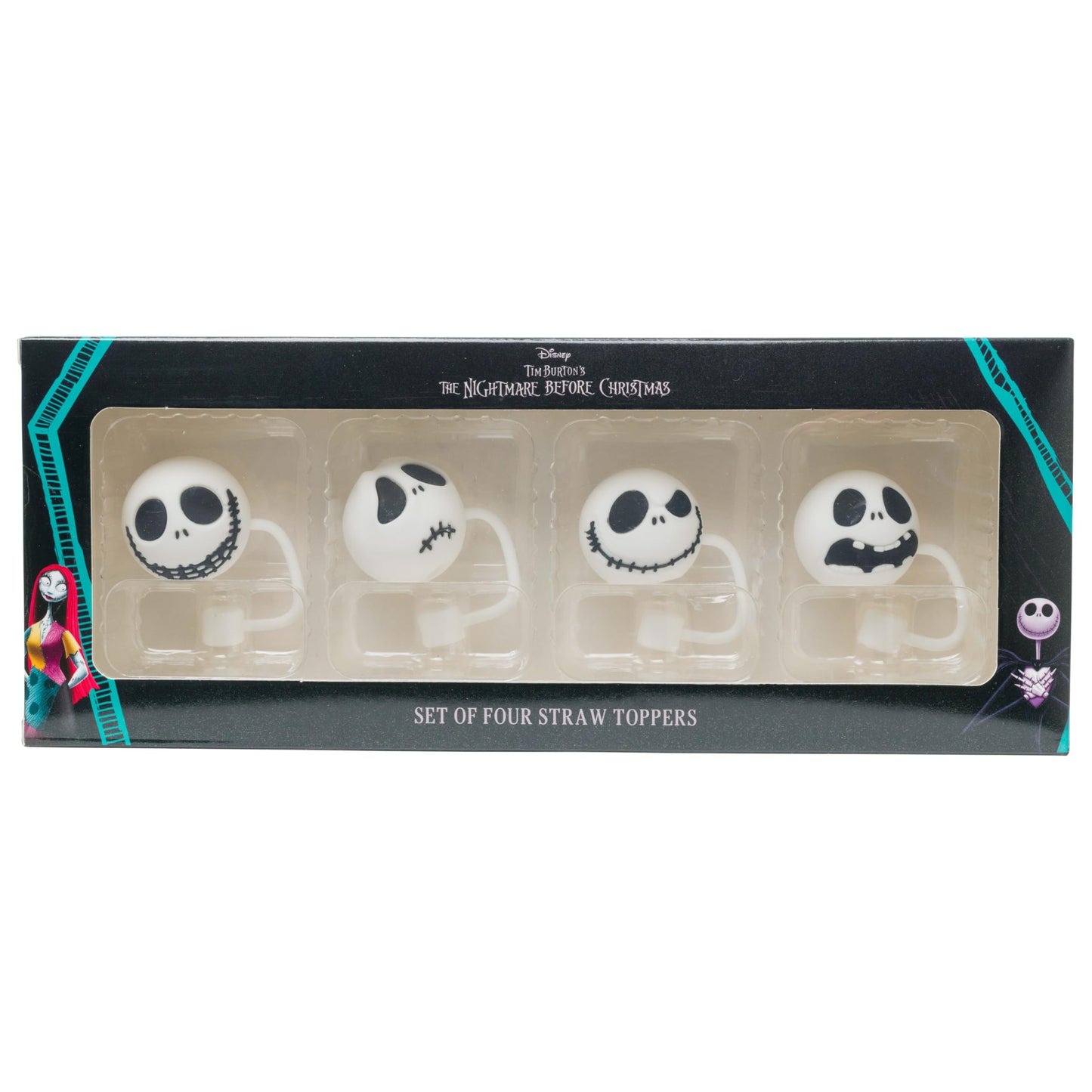 Silver Buffalo Nightmare Before Christmas Jack Expressions Reusable Plastic Molded Straw Cover Cap 4pk Set
