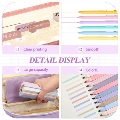 98 Pcs Bible Study Supplies, Bible Journaling Kit for Women, Aesthetic Study Kit with Pencil Case Book Annotation Aesthetic Highlighters Notes Gel Pens for Office Christian Gifts Christmas(Purple)