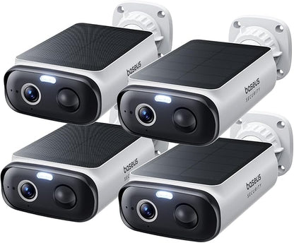 Baseus Solar Security Cameras Wireless Outdoor S1 Lite 4-Cam Kit, 2K Solocam, Continuous Power, Color Night Vision, AI Human Detection, IP67, No Monthly Fee, Compatible with Alexa & Google Home