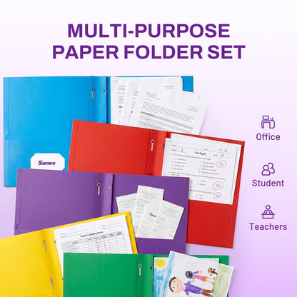 SUNEE 2 Pocket Folders with Prongs (25 Pack, Purple), Paper Folders with 2 Pockets and 3 Prongs Fit Letter Size Paper, Folders with Prongs for School Office Home Business