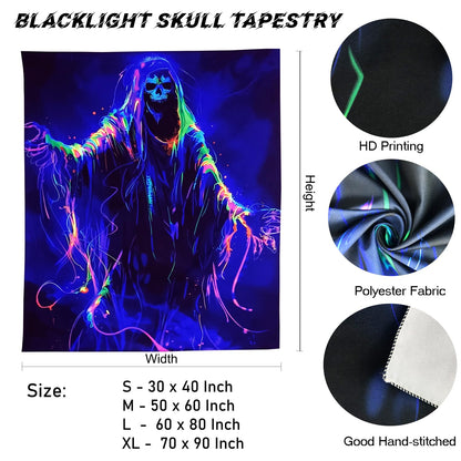 Onivein Blacklight Skull Tapestry Glow In The Dark Gothic Tapestry Trippy Skeleton Tapestries Wall Hanging Poster for Room Bedroom Party Backdrop Decor 60x50 Inch