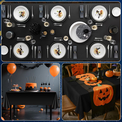 mwellewm 6 Pcs Black Plastic Tablecloth 54 x 72 Inch Disposable Table Cloths, Party Decorations Rectangle Plastic Cover Tablecloth for Graduation Picnic Home Decor Indoor or Outdoor Parties Birthday