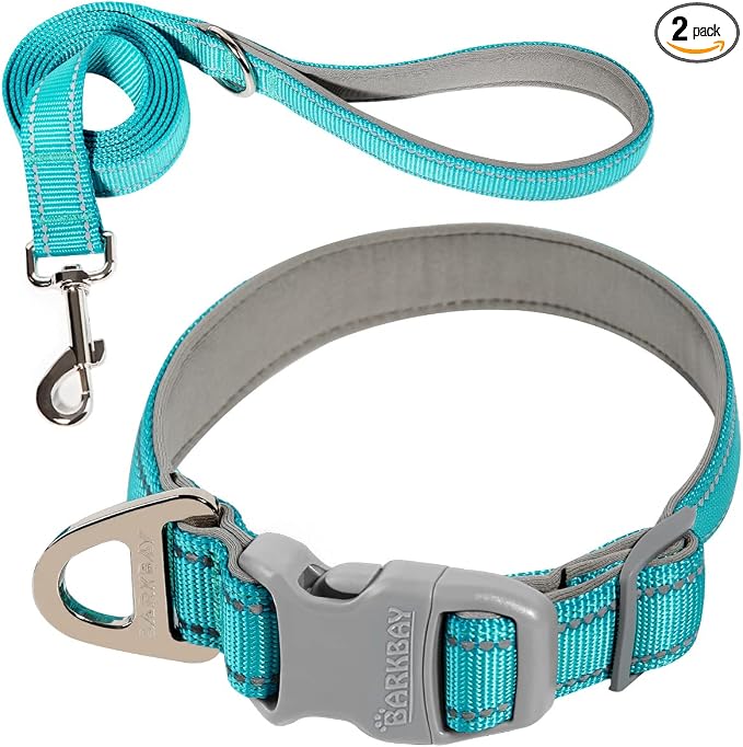 Dog Collar for Medium Small Large Dogs Reflective with Leash,Collar and Leash for Dogs,Soft Neoprene Padded 2 Pack(Ocean Blue,M)