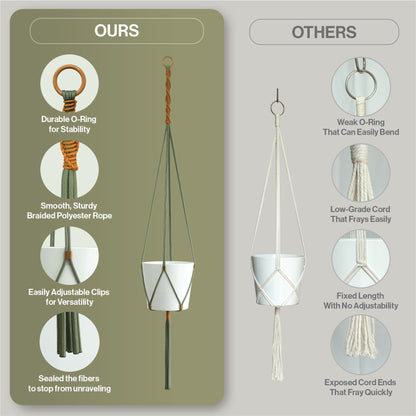LET BE Macrame Plant Hanger Polyester Rope 42 Inch Outdoor Indoor Adjustable Hanging Planter for up to 10 Inch Plant Pot Modern Boho Home Decor (1, Forest Green/Burnt Orange)