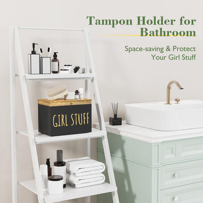 Nyellevario Tampon Holder for Bathroom with Hinged Lid, Feminine Product Organizer, Tampon Storage, Bathroom Period Products, Toilet Organizer, Bathroom Accessories Box for Girl Stuff (Black)