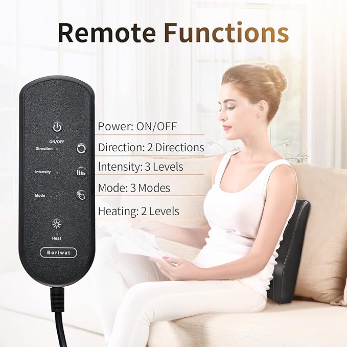 Boriwat Back Massager with Heat, 3D Kneading Massage Pillow for Back, Neck, Shoulder, Leg Pain Relief Deep Tissue, Gifts for Women Men Mom Dad