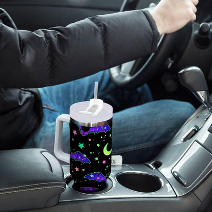 YETTASBIN Halloween Bat 40 oz Tumbler with Handle, Stainless Steel Vacuum Insulated Sports Water Bottle, Leak-proof Travel Coffee Mug Cup with Lid and Straw for Water, Iced Tea or Coffee