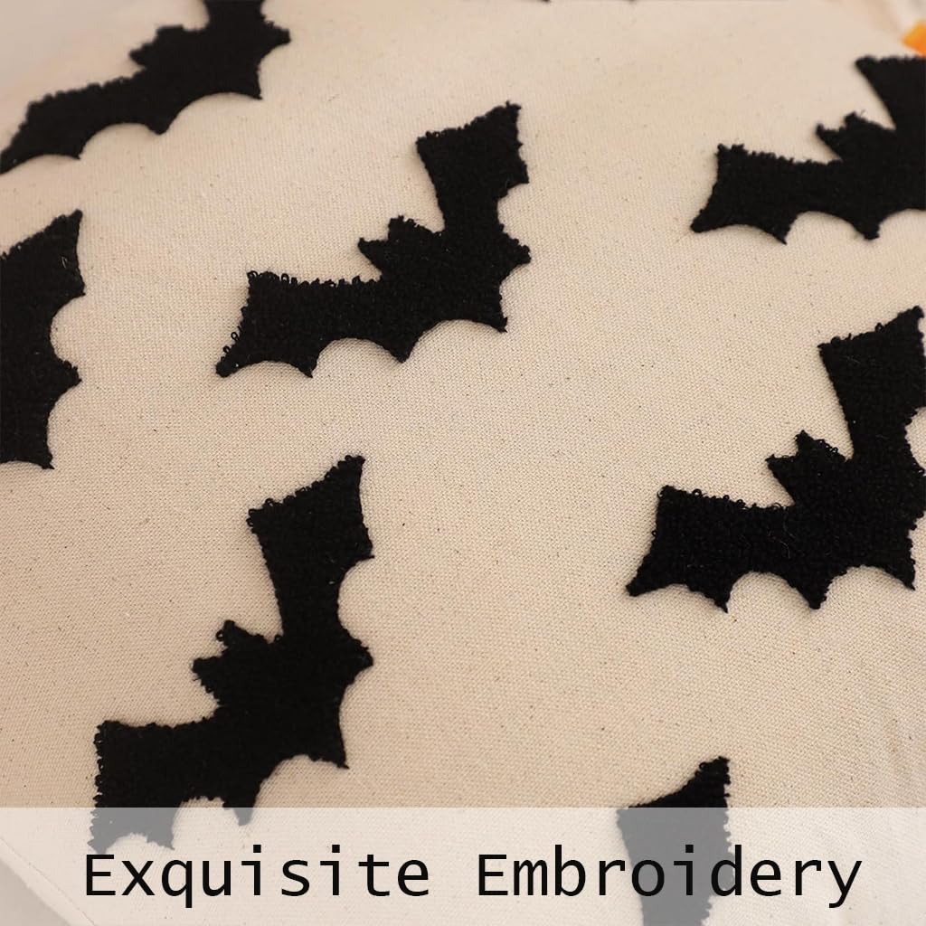 Tosleo Halloween Throw Pillow Covers 20x20 inch Set of 2 Black 3D Bats Embroidery Pillow Cases Thanksgiving Holiday Cushions Covers Home Party Fall Decor Pillowcases Cushion Covers for Sofa Bed Couch