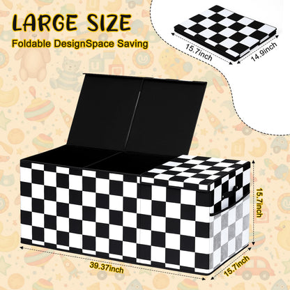 Youyole Extra Large Toy Box Checkered Monster Truck Toy Chest for Boy Girl Kid Collapsible Car Storage Organizer with Lid 40" x 16" x 16" Rectangular Checkered Basket for Living Room Playroom Nursery