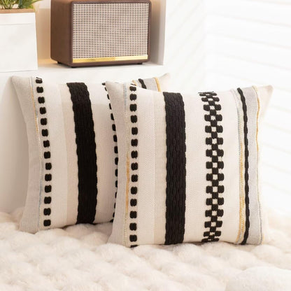 Boho Throw Pillow Covers 18x18 Set of 2 Farmhouse Decorative Cushion Case Striped Square Pillows Cover Chenille Pillow Cases Accent Neutral Pillowcase for Sofa Couch Bed,Sky Blue